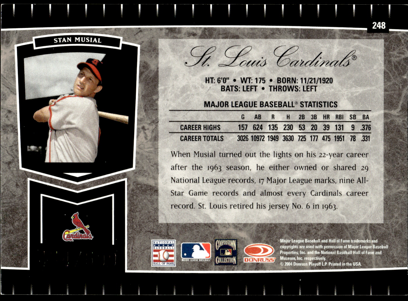 2004 Leaf Certified Cuts #248 Stan Musial LGD back image