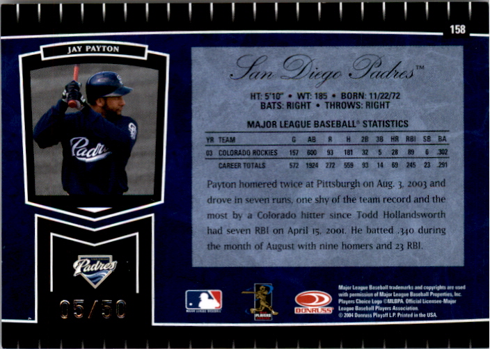 2004 Leaf Certified Cuts Marble Blue #158 Jay Payton back image