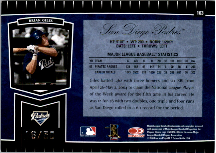2004 Leaf Certified Cuts Marble Blue #163 Brian Giles back image