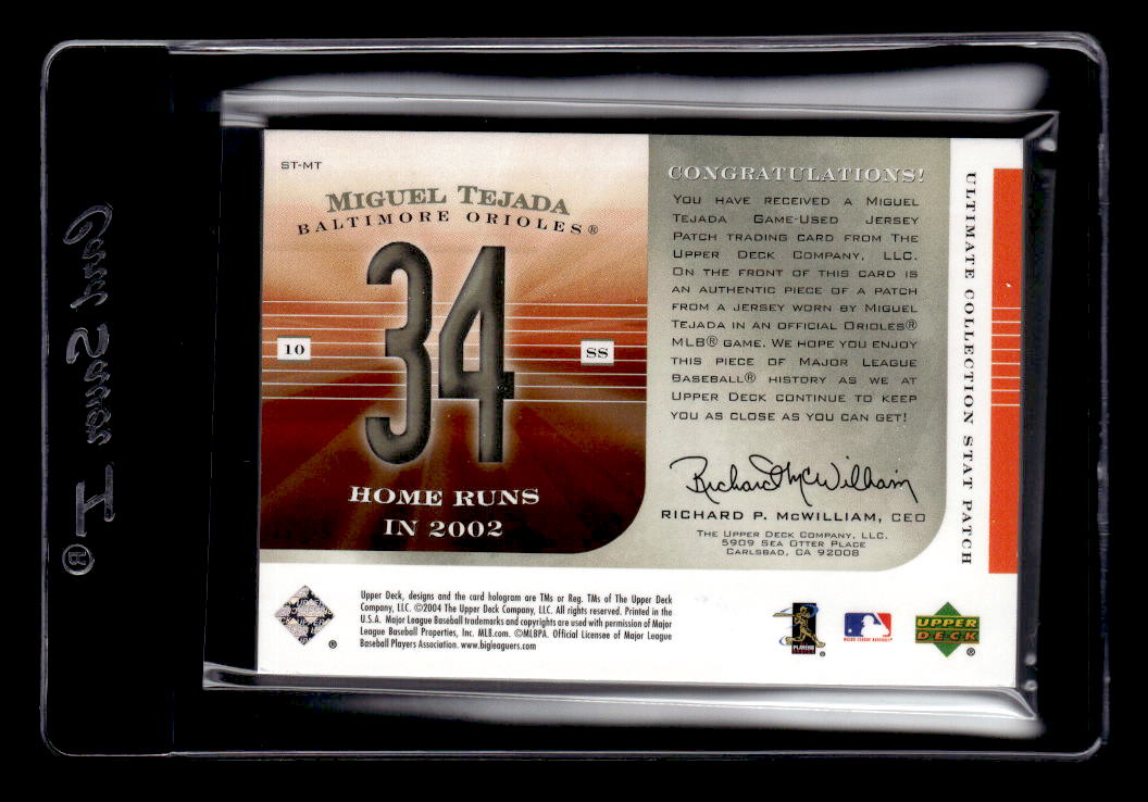 2004 Ultimate Collection Stat Patch #MT Miguel Tejada/34 back image