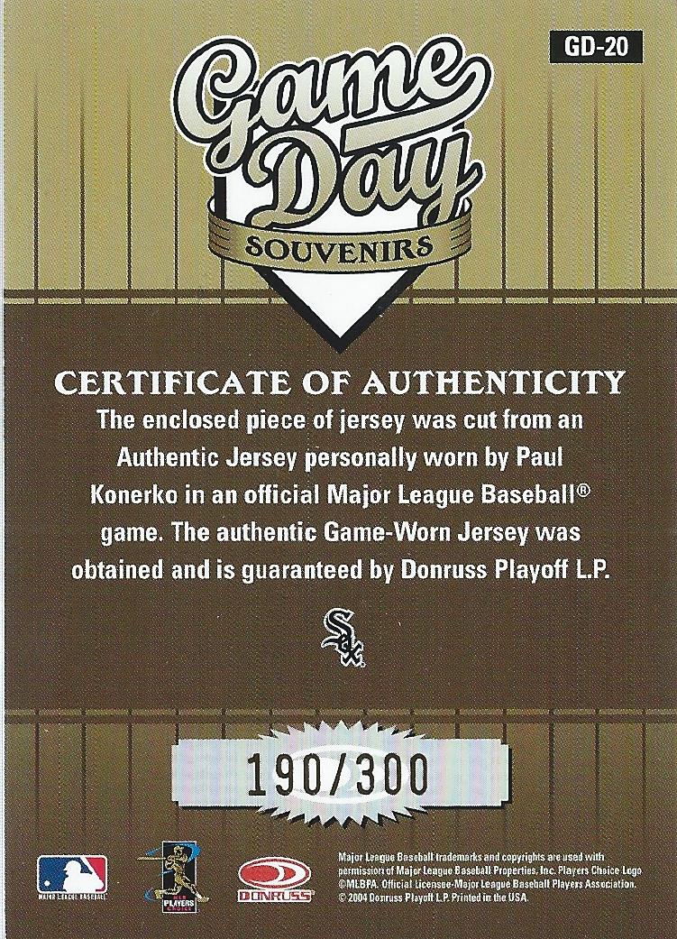 2004 Studio Game Day Souvenirs Number #20 Paul Konerko Jsy/300 back image