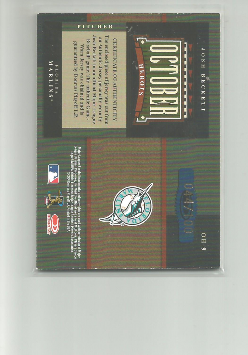 2004 Donruss World Series October Heroes Material #9 Josh Beckett Jsy/100 back image