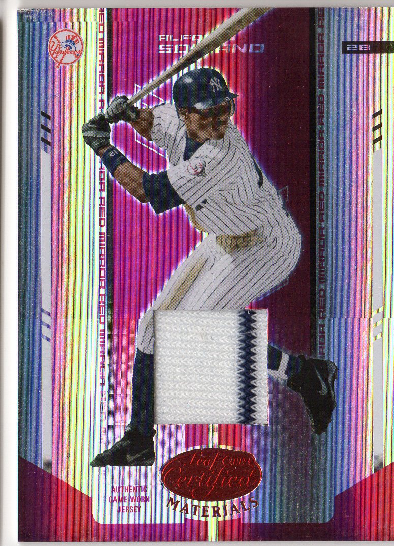 2004 Leaf Certified Materials Mirror Fabric Red #209 Alf Soriano Yanks Jsy/150