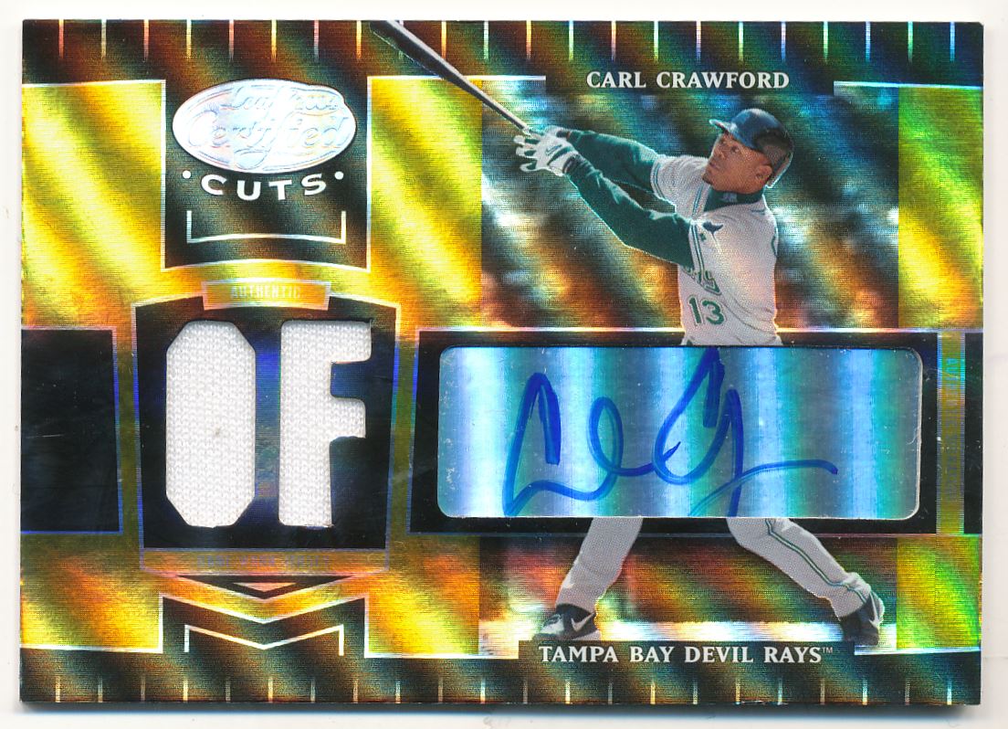 2004 Leaf Certified Cuts Marble Signature Material Gold Position #186 Carl Crawford Jsy/50
