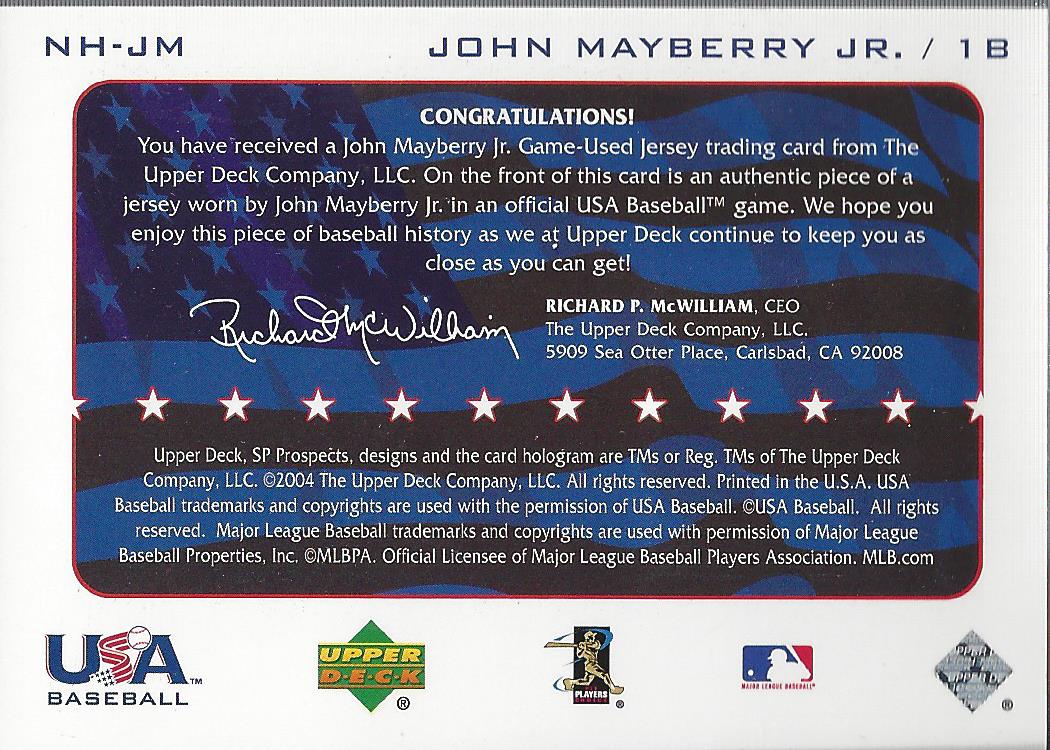 2004 SP Prospects National Honors USA Jersey #JM John Mayberry Jr. back image