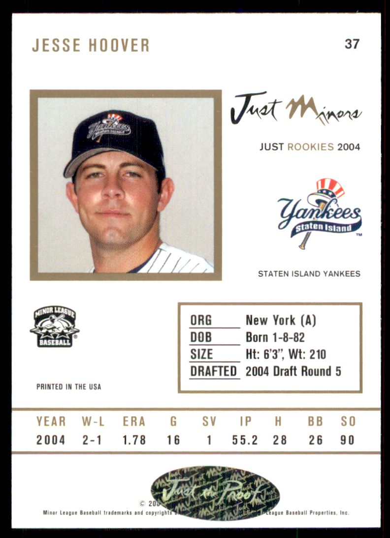 2004 Just Rookies Autographs #37 Jesse Hoover/325 * back image