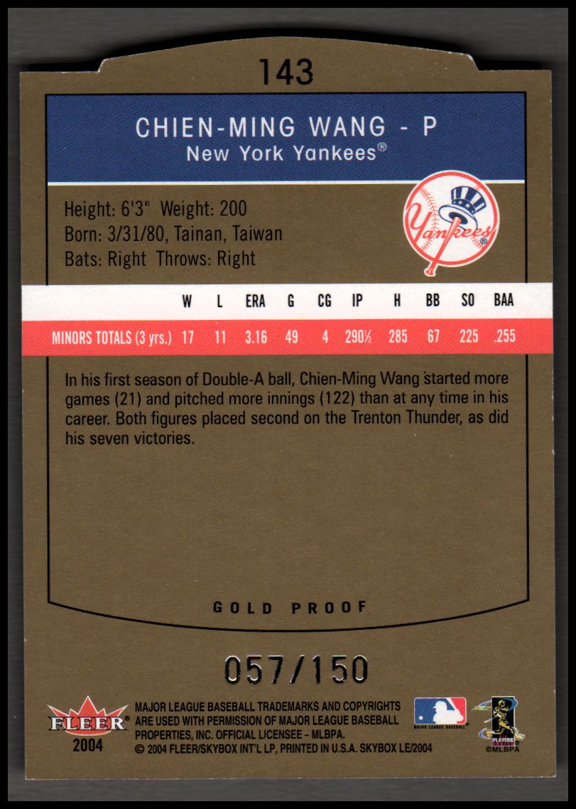2004 SkyBox LE Gold Proof #143 Chien-Ming Wang PR back image