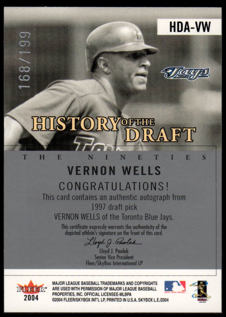 2004 SkyBox LE History Draft 90's Autograph Black #VW Vernon Wells back image