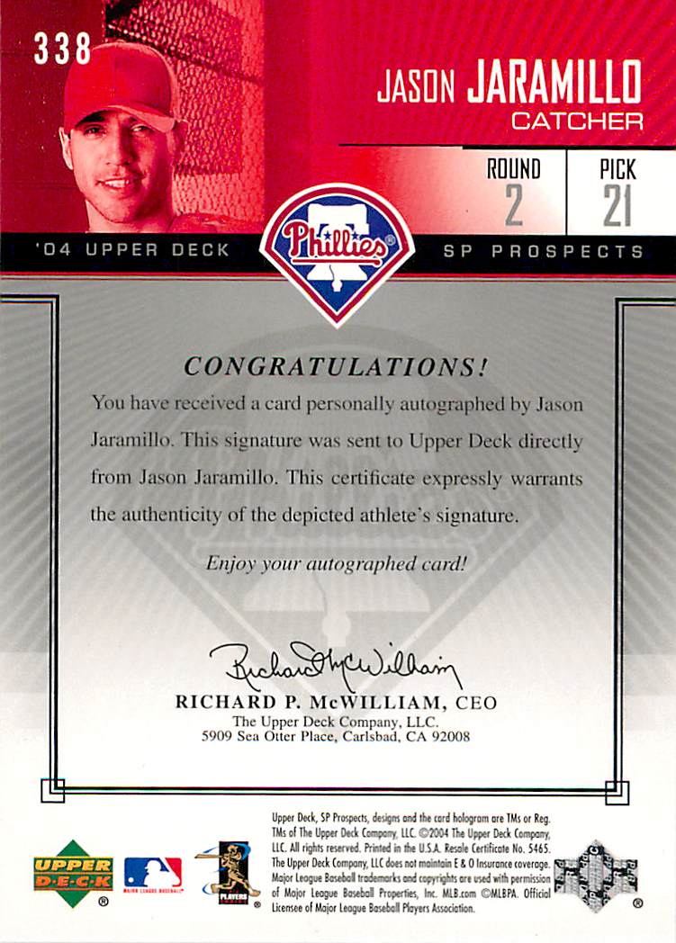 2004 SP Prospects #338 Jason Jaramillo AU/400 RC back image