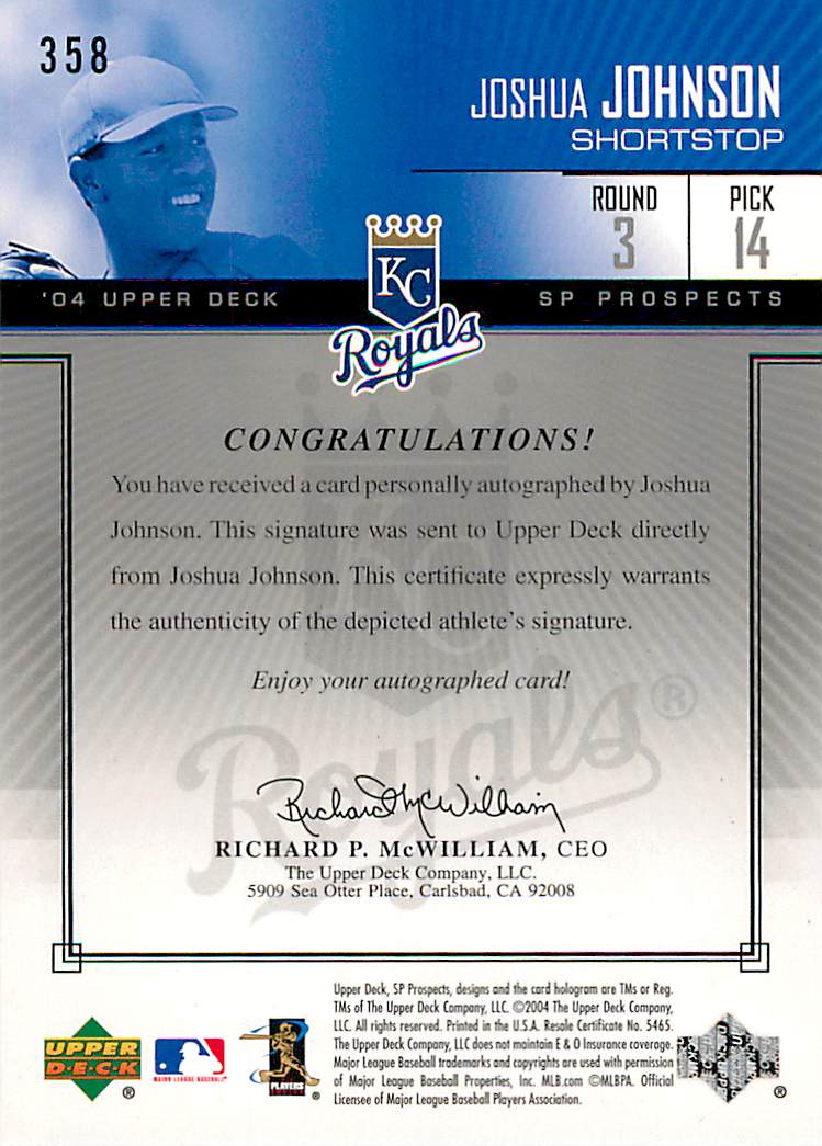 2004 SP Prospects #358 Josh Johnson AU/575 RC back image
