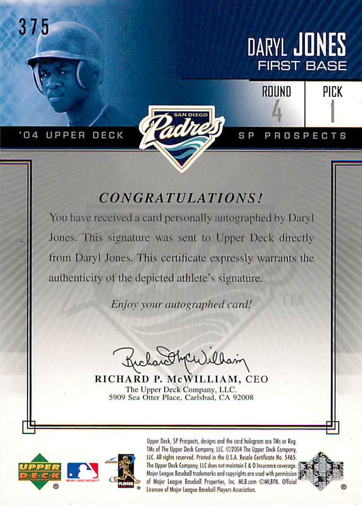 2004 SP Prospects #375 Daryl Jones AU/400 RC back image