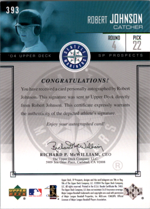 2004 SP Prospects #393 Rob Johnson AU/600 RC back image