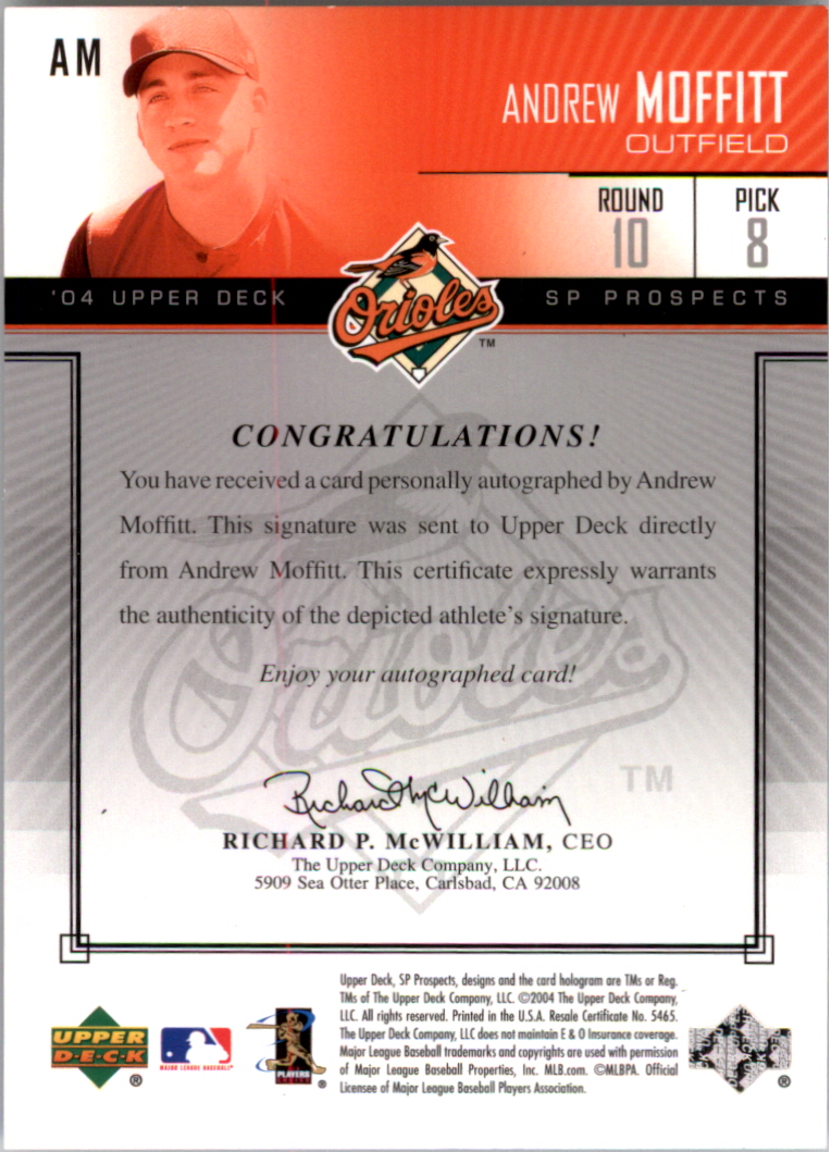 2004 SP Prospects Autograph Bonus #AM Andrew Moffitt/400 back image