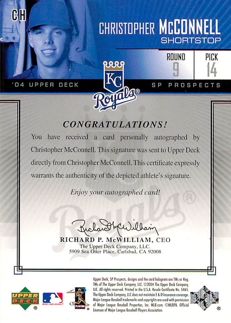 2004 SP Prospects Autograph Bonus #CH Christopher McConnell/400 back image
