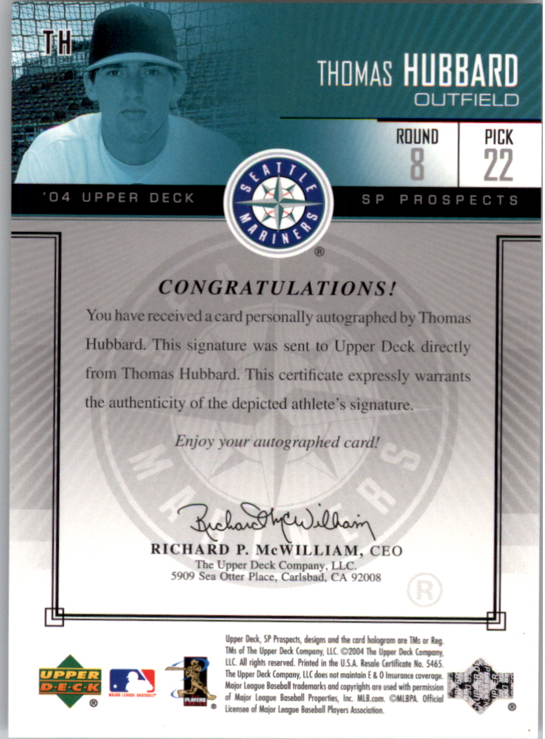 2004 SP Prospects Autograph Bonus #TH Thomas Hubbard/400 back image