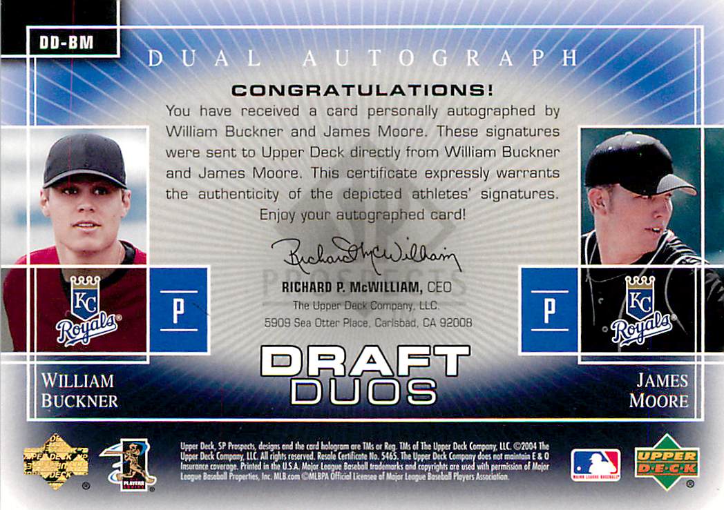 2004 SP Prospects Draft Duos Dual Autographs #BM Billy Buckner/James Moore back image