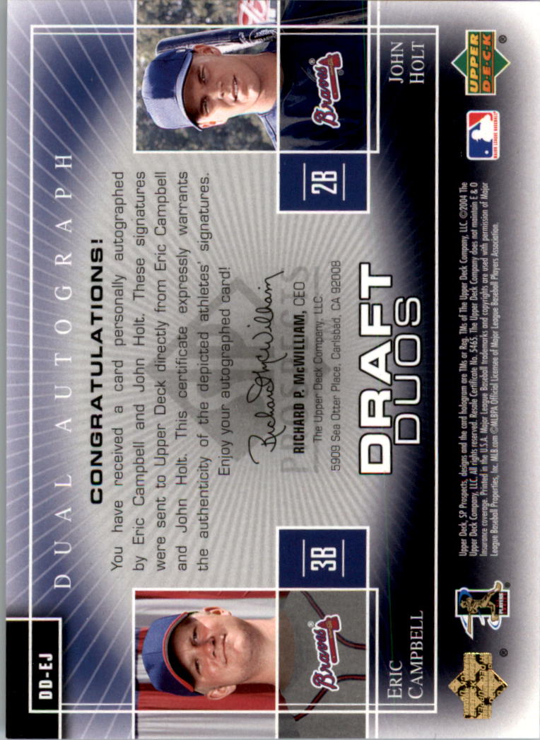 2004 SP Prospects Draft Duos Dual Autographs #EJ Eric Campbell/J.C. Holt back image