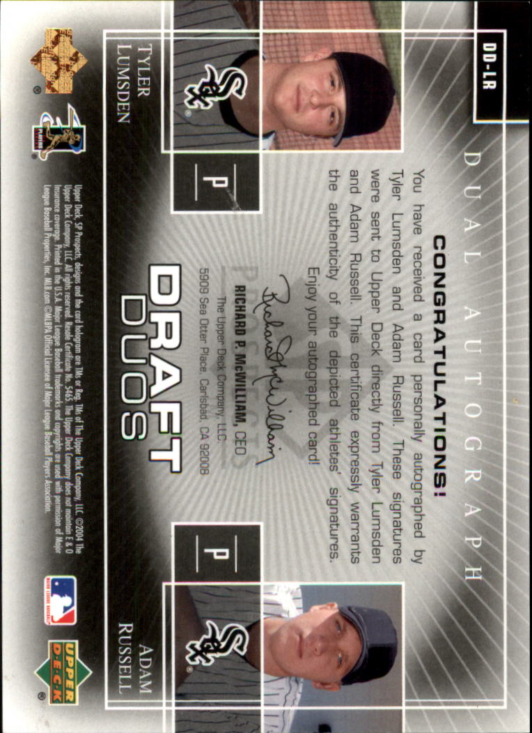 2004 SP Prospects Draft Duos Dual Autographs #LR Tyler Lumsden/Adam Russell back image