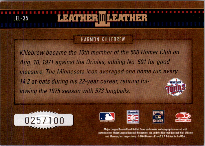 2004 Leather and Lumber Leather in Leather Silver #35 Harmon Killebrew SH