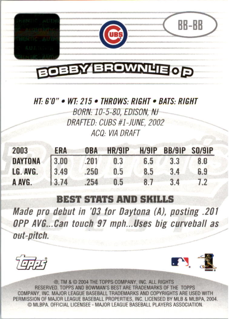2004 Bowman's Best #BB Bobby Brownlie FY AU RC back image
