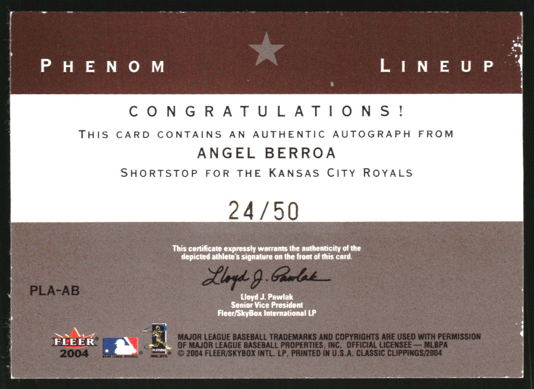 2004 Classic Clippings Phenom Lineup Autograph Gold #AB A.Berroa w/Nomar-A.Rod back image