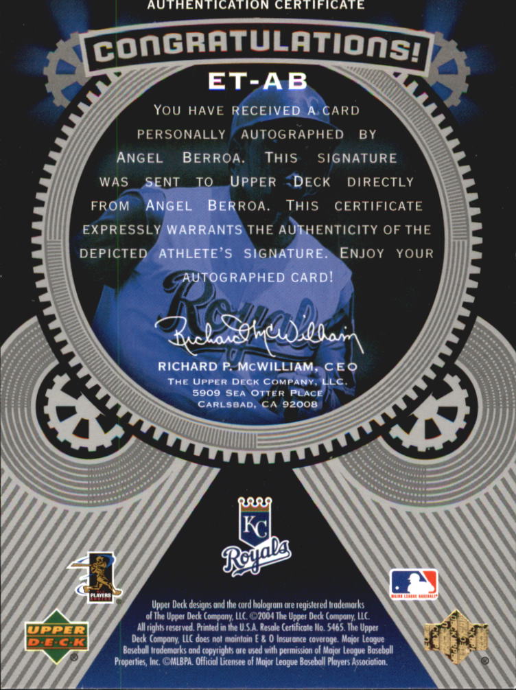 2004 Upper Deck Etchings Etched in Time Autograph Black #AB Angel Berroa/1325