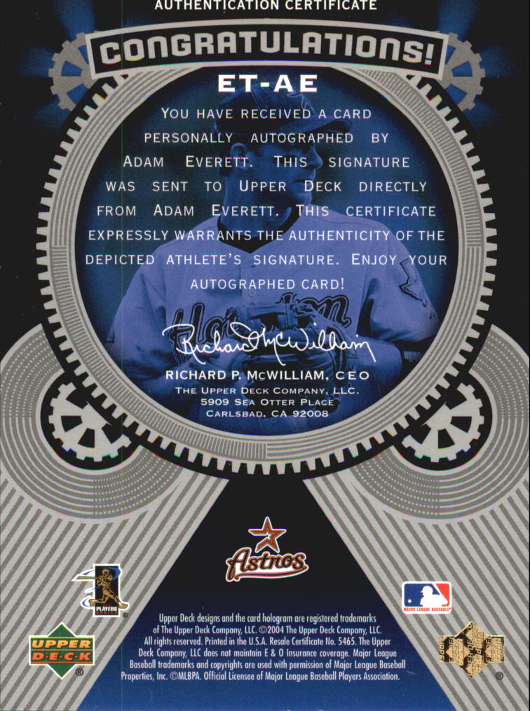 2004 Upper Deck Etchings Etched in Time Autograph Black #AE Adam Everett/1325