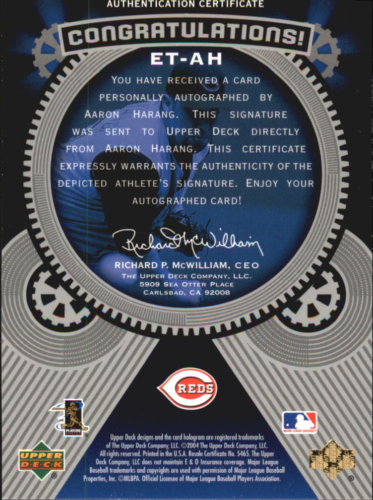 2004 Upper Deck Etchings Etched in Time Autograph Black #AH Aaron Harang/375