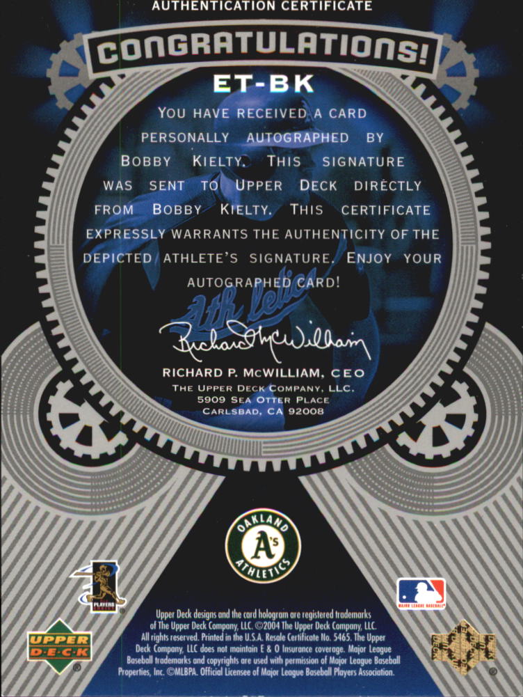 2004 Upper Deck Etchings Etched in Time Autograph Black #BK Bobby Kielty/1325
