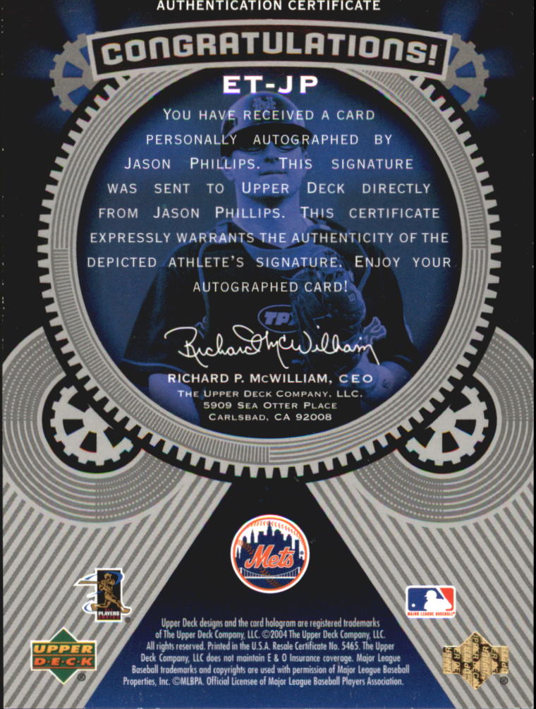 2004 Upper Deck Etchings Etched in Time Autograph Black #JP Jason Phillips/375