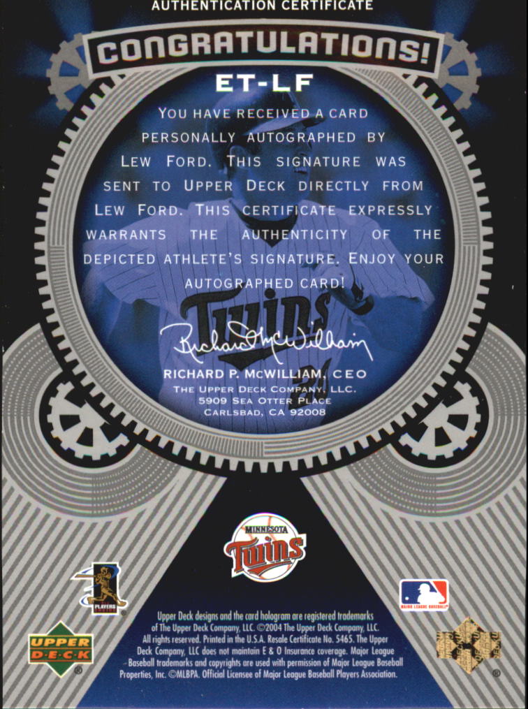 2004 Upper Deck Etchings Etched in Time Autograph Black #LF Lew Ford/375