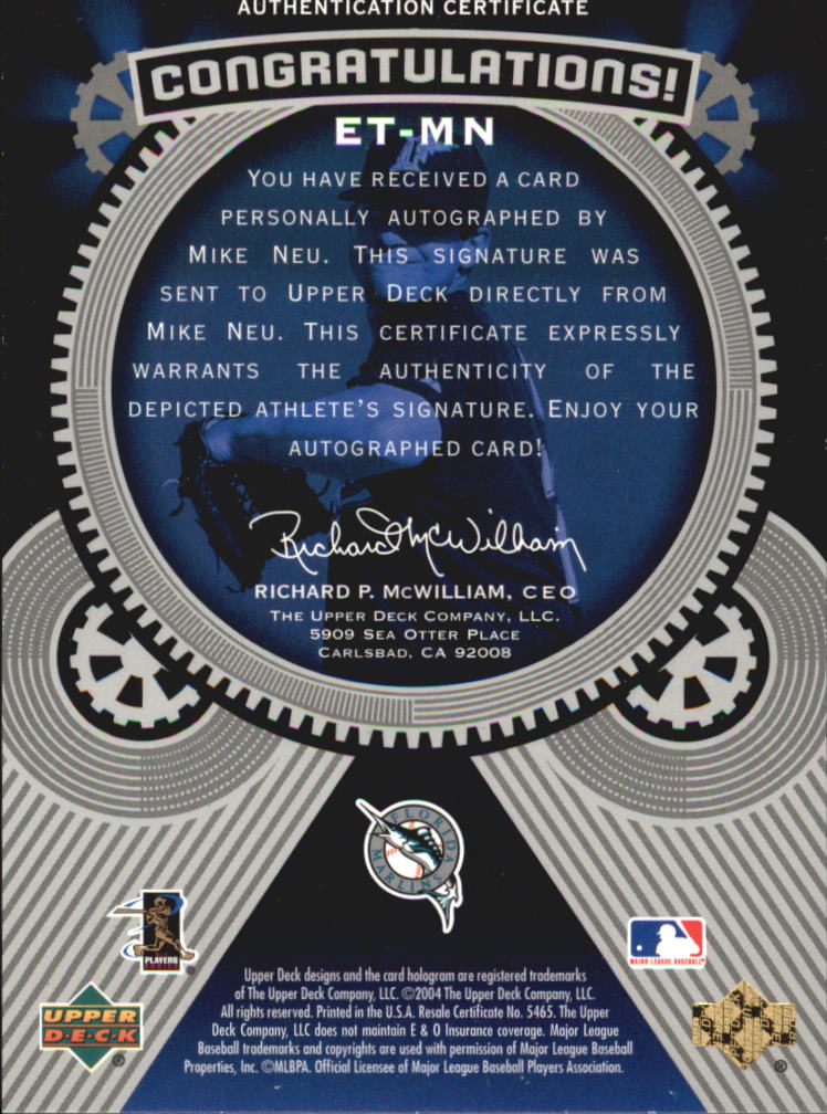2004 Upper Deck Etchings Etched in Time Autograph Black #MN Mike Neu/325
