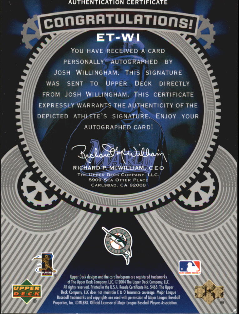 2004 Upper Deck Etchings Etched in Time Autograph Black #WI Josh Willingham/1325
