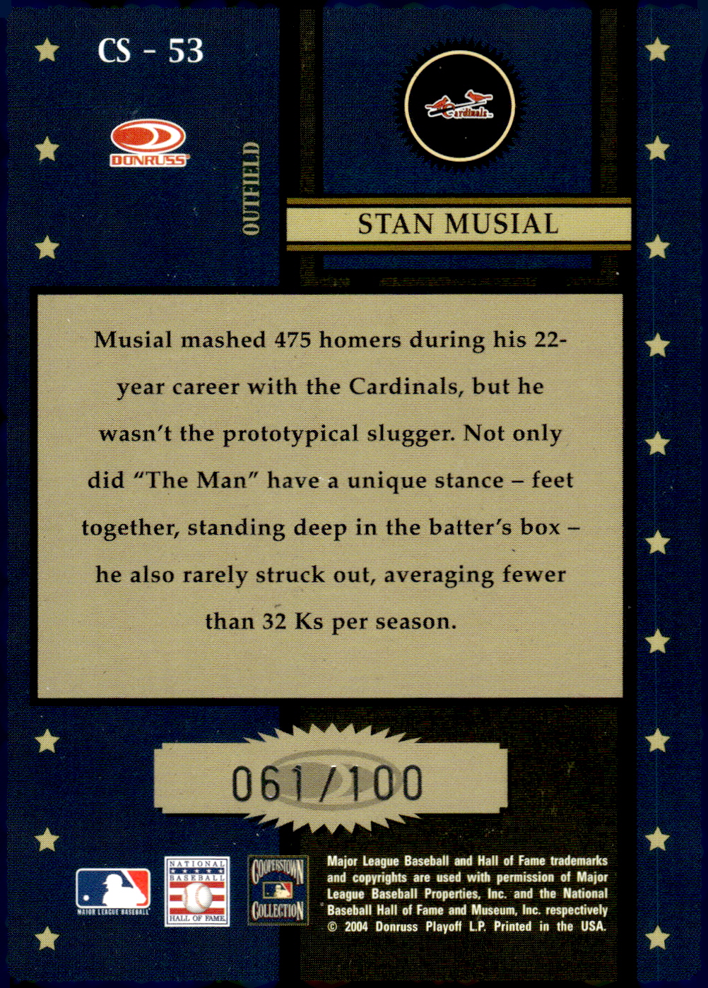 2004 Throwback Threads Century Stars Spectrum #53 Stan Musial back image
