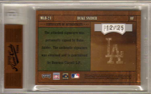 2004 Prime Cuts MLB Icons Signature #MLB21 Duke Snider/25 back image