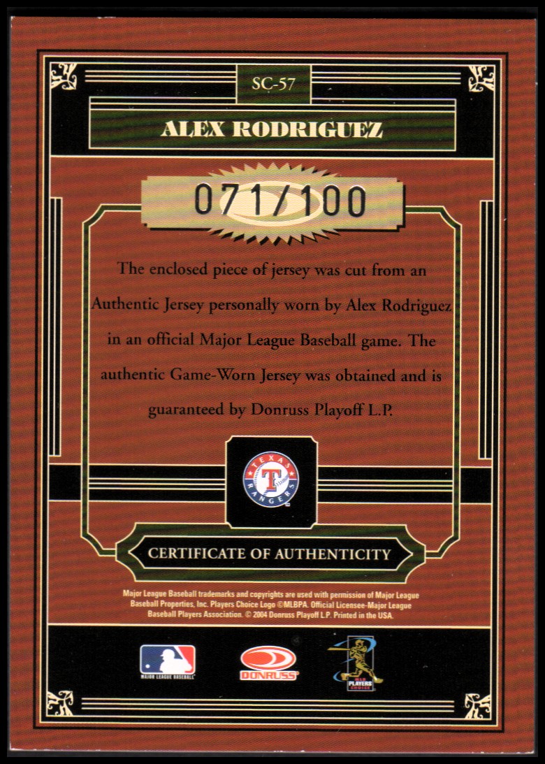 2004 Timeless Treasures Statistical Champions #57 A.Rodriguez 01 HR Jsy/100 back image
