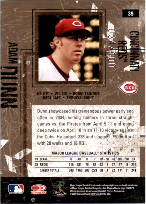 2004 Leather and Lumber Silver #39 Adam Dunn back image