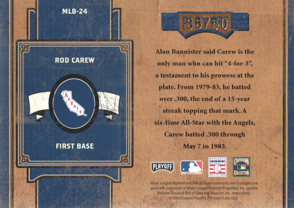 2004 Prime Cuts II MLB Icons #MLB24 Rod Carew Navy back image