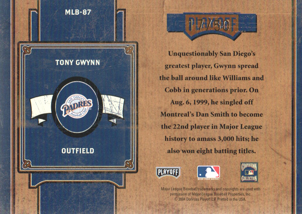 2004 Prime Cuts II MLB Icons #MLB87 Tony Gwynn Gray back image