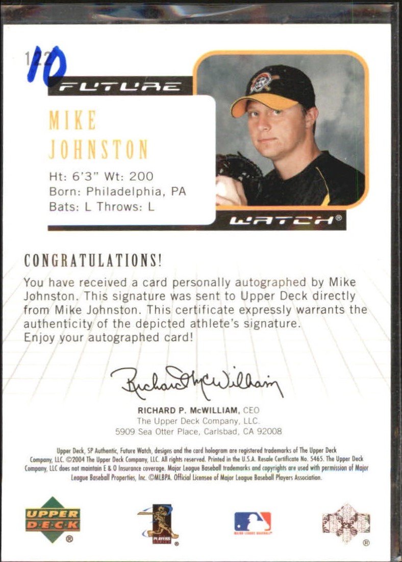 2004 SP Authentic Future Watch Autograph #122 Mike Johnston FW back image