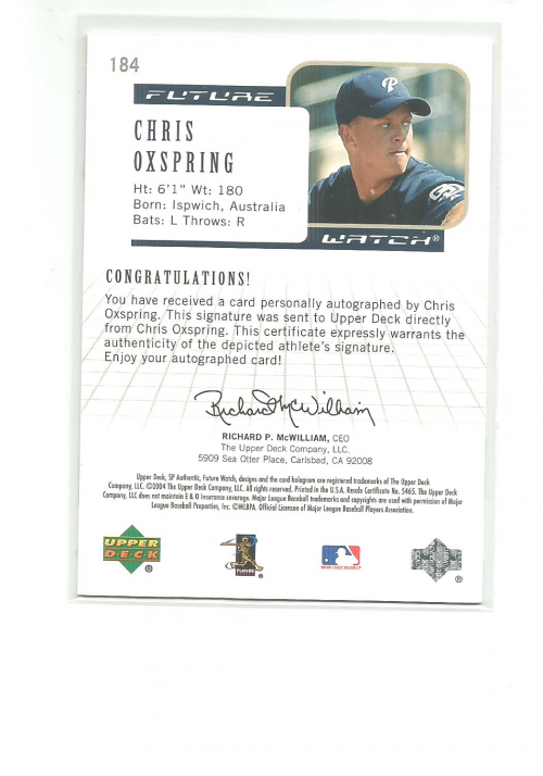 2004 SP Authentic Future Watch Autograph #184 Chris Oxspring FW back image