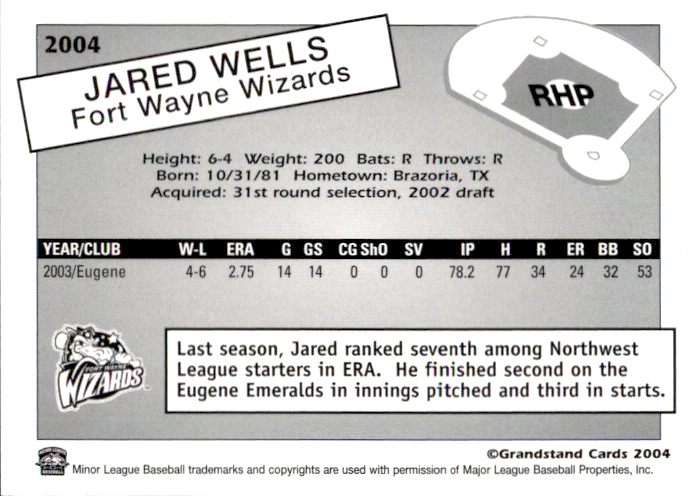 2004 Fort Wayne Wizards Grandstand #27 Jared Wells back image