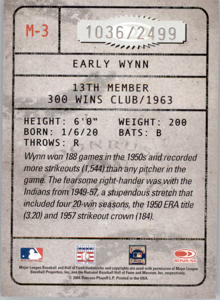 2004 Donruss Classics Membership #3 Early Wynn back image