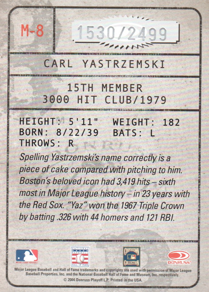 2004 Donruss Classics Membership #8 Carl Yastrzemski back image