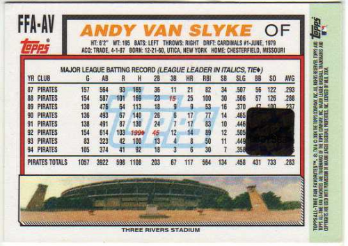 2004 Topps All-Time Fan Favorites Autographs #AV Andy Van Slyke C back image