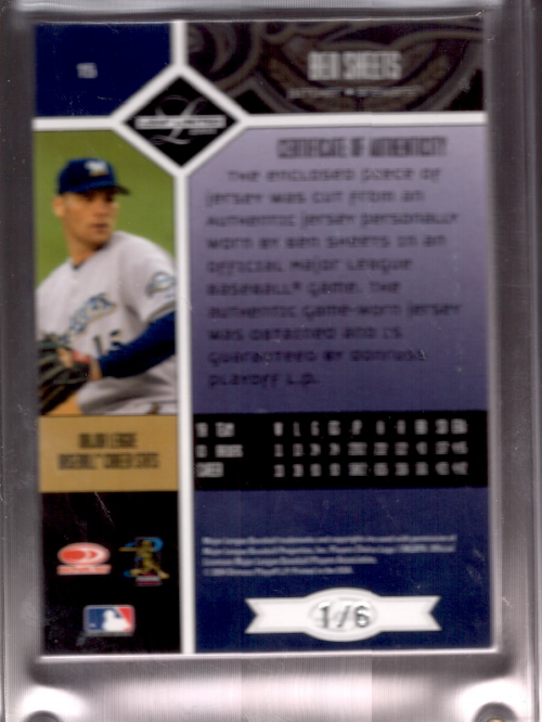 2004 Leaf Limited Threads Button #15 Ben Sheets/6 back image