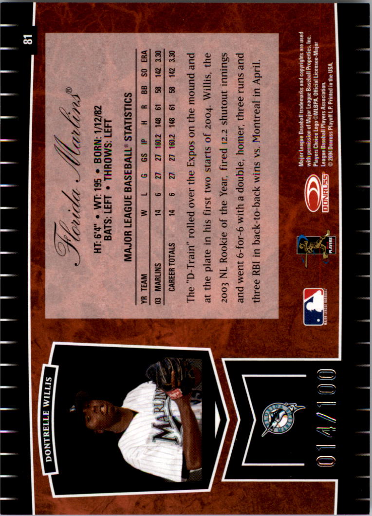 2004 Leaf Certified Cuts Marble Red #81 Dontrelle Willis back image
