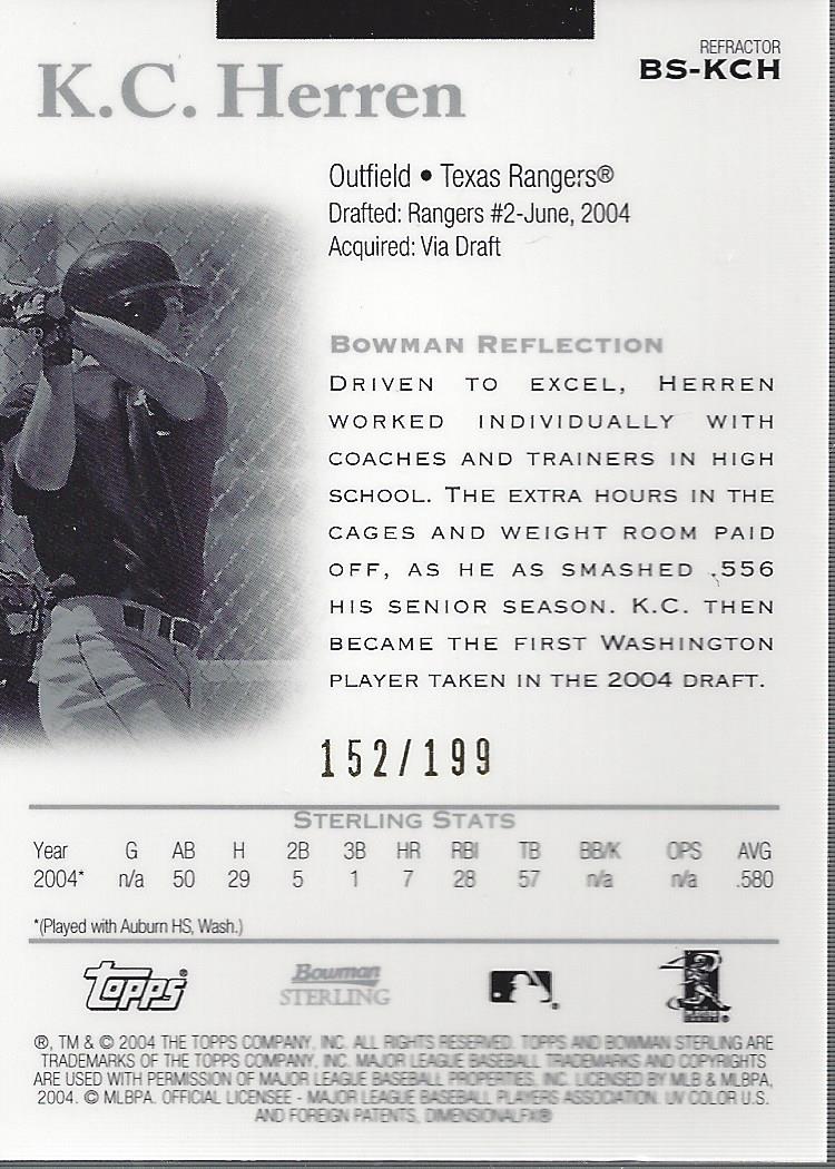 2004 Bowman Sterling Refractors #KCH K.C. Herren FY back image