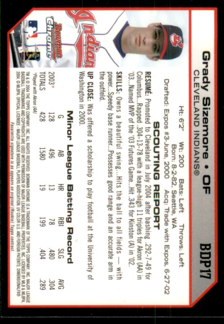 2004 Bowman Chrome Draft #17 Grady Sizemore back image