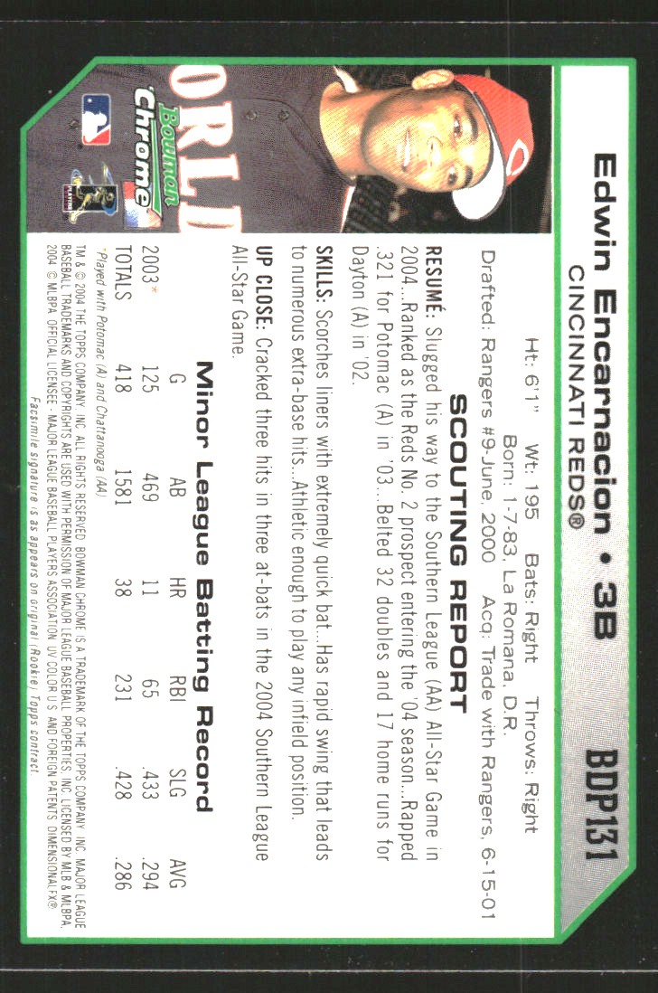 2004 Bowman Chrome Draft #131 Edwin Encarnacion back image